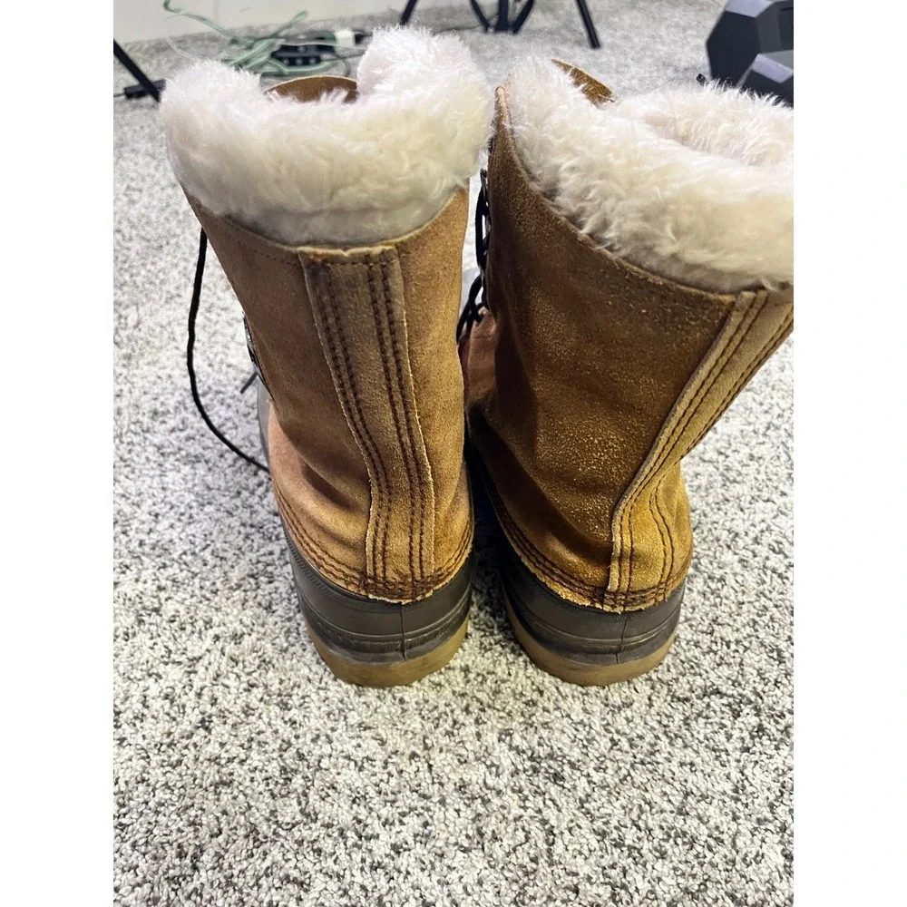 Vintage Sorel Caribou Mens 11 Winter Snow Boots Tan Suede Made Canada Waterproof